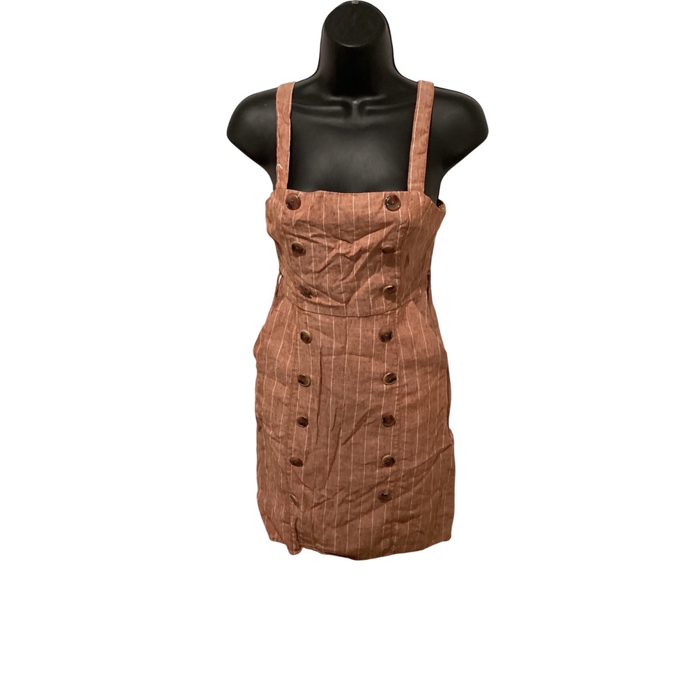 Forever 21 Contemporary‎ Striped Button Front Pinafore Dress Rust Orange XS